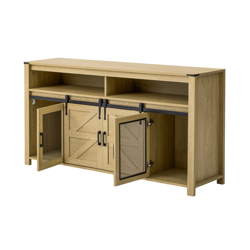 59.3'' Sideboard with Sliding Barn Door & Mesh Panels - Brown