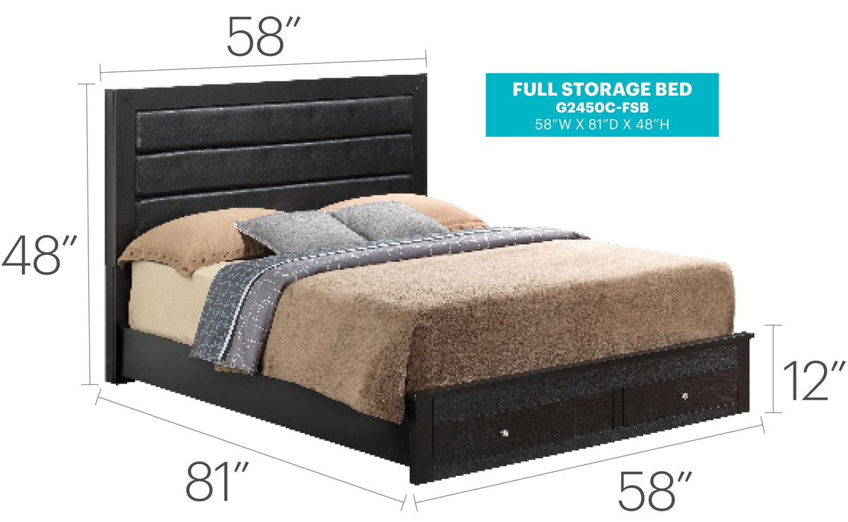 Elegant Storage Bed with Ample Storage - Dark Brown or Black