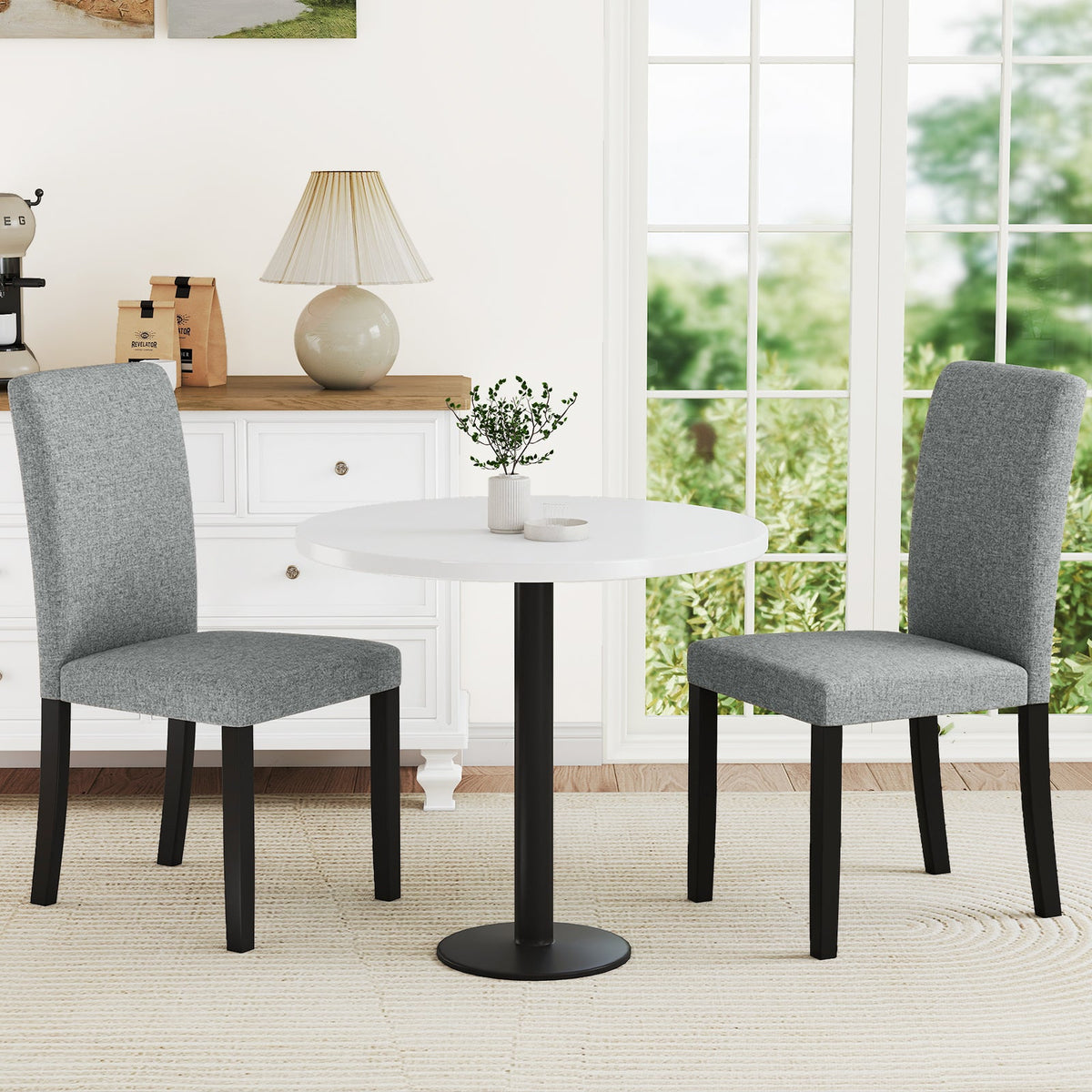 Dining Chair Set of 2 Mid-Century Modern Chairs with Rubber Wood Legs-Gray
