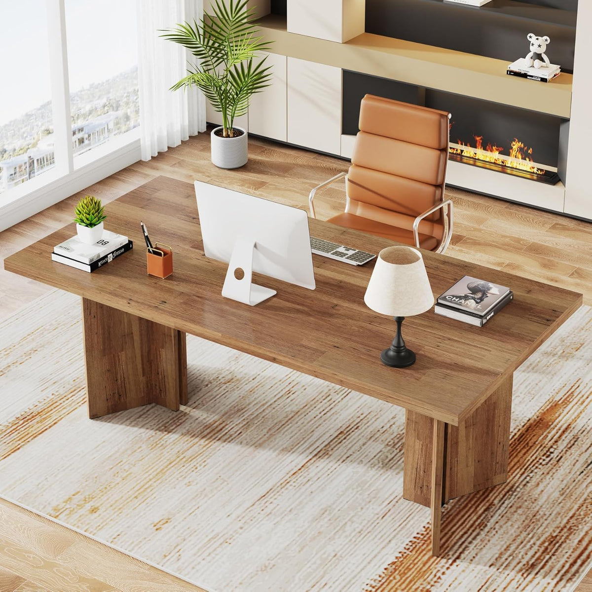 Vintage Executive Desk with Thickened Tabletop – Light Brown or Dark Brown