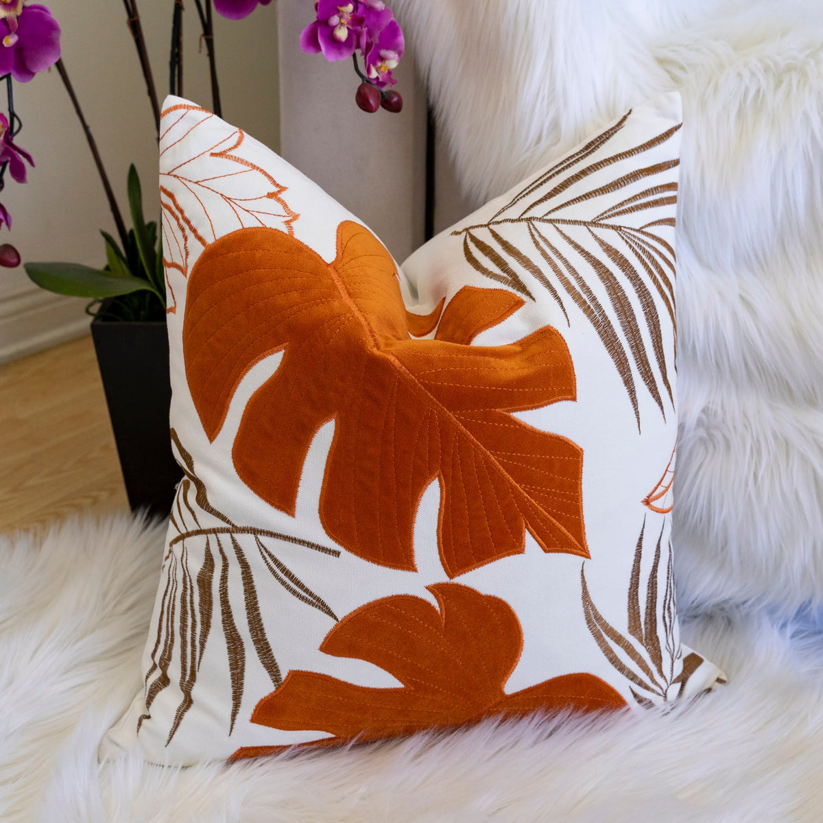 Autumn Vibes Leaf Accent Pillow Set with Hidden Zipper - 2 Pack