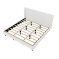 Upholstered Modern Platform Bed with Wingback Headboard - Beige or White