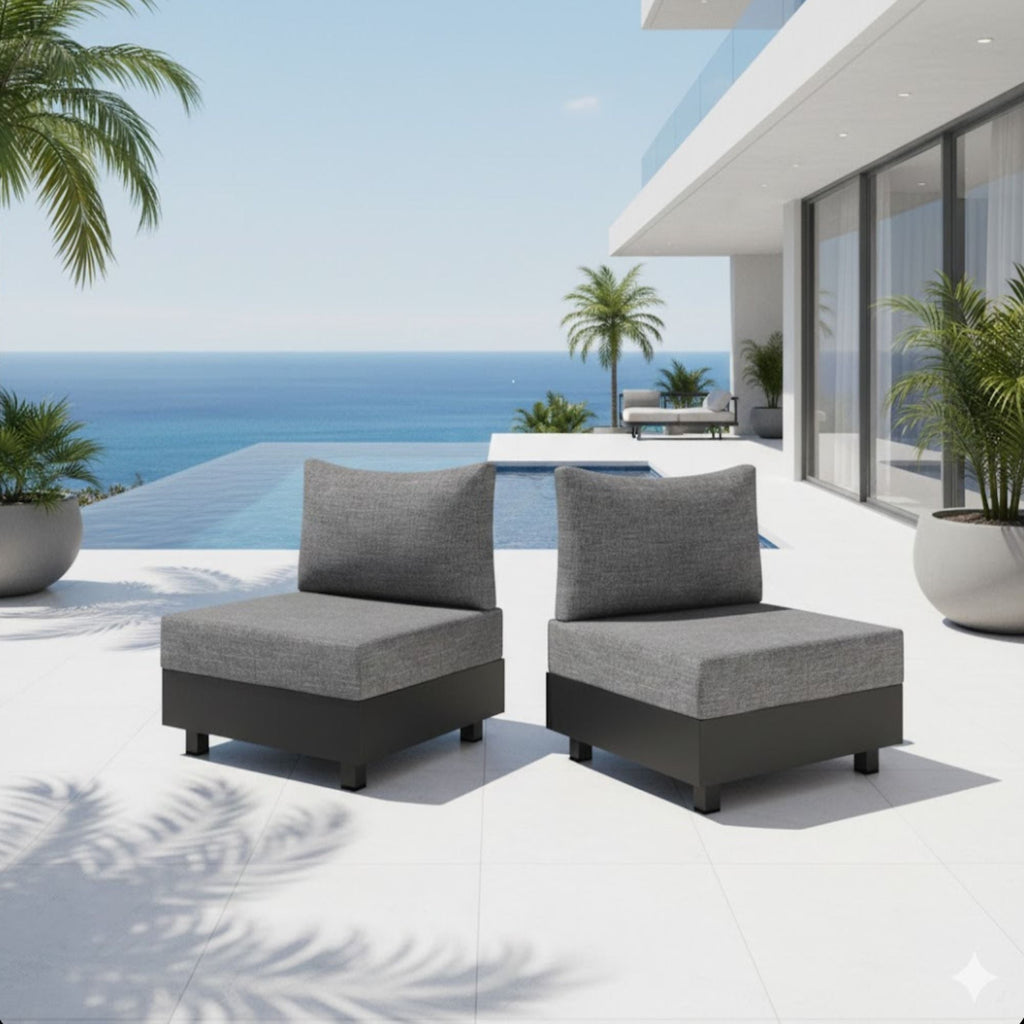 Modular Armless Chair Set with Coffee Table - Gray