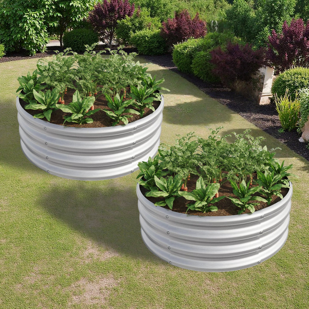 Tall Round Metal Raised Garden Beds with Durable Metal Construction - Silver