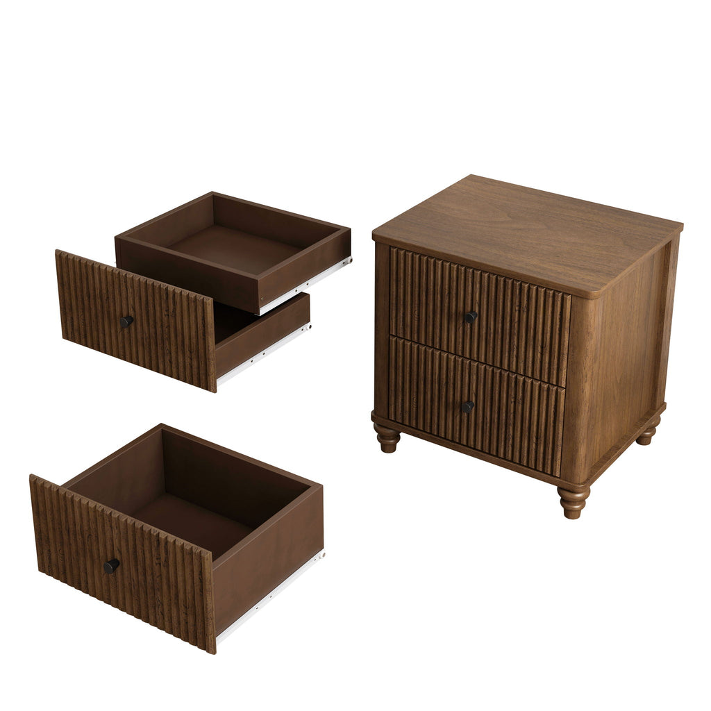 Modern Fluted Nightstand with 3 Drawers - Dark Brown or Light Brown
