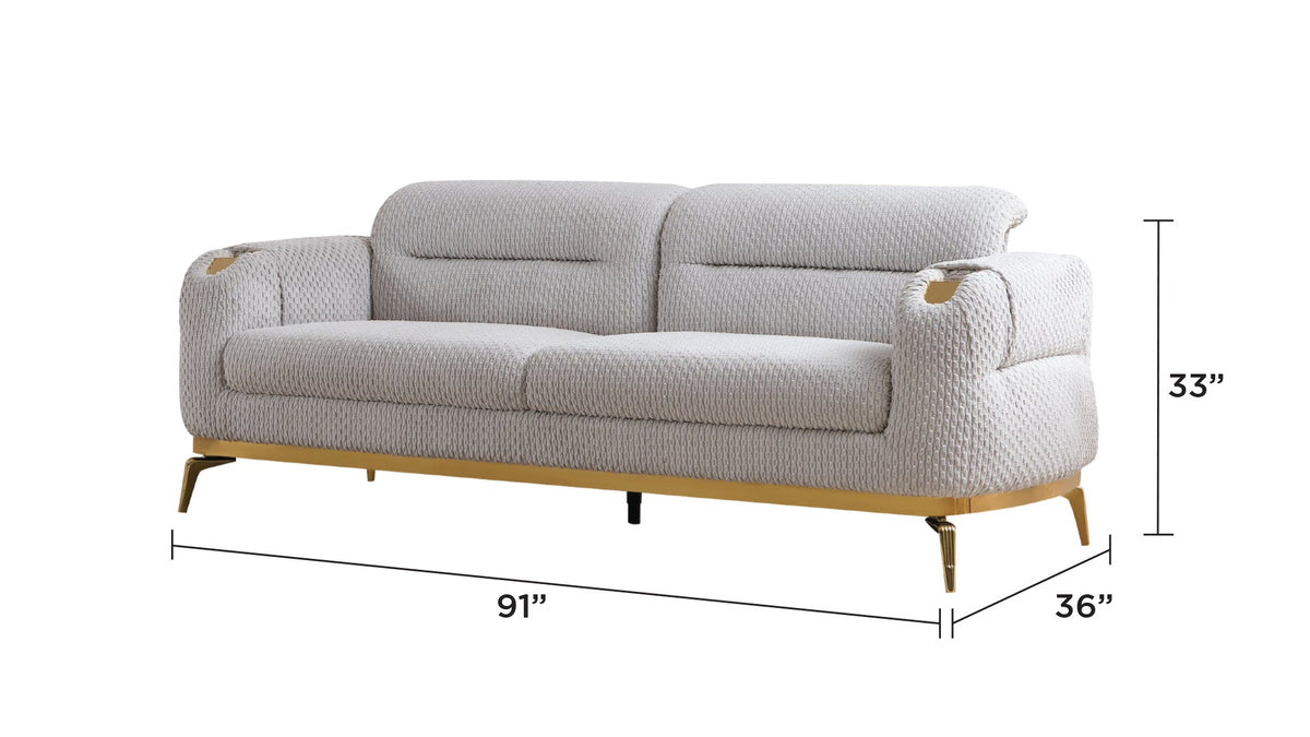 Zoe Modern Style 3PC Sofa Set with Plush Chenille Upholstery - Gray or Cream