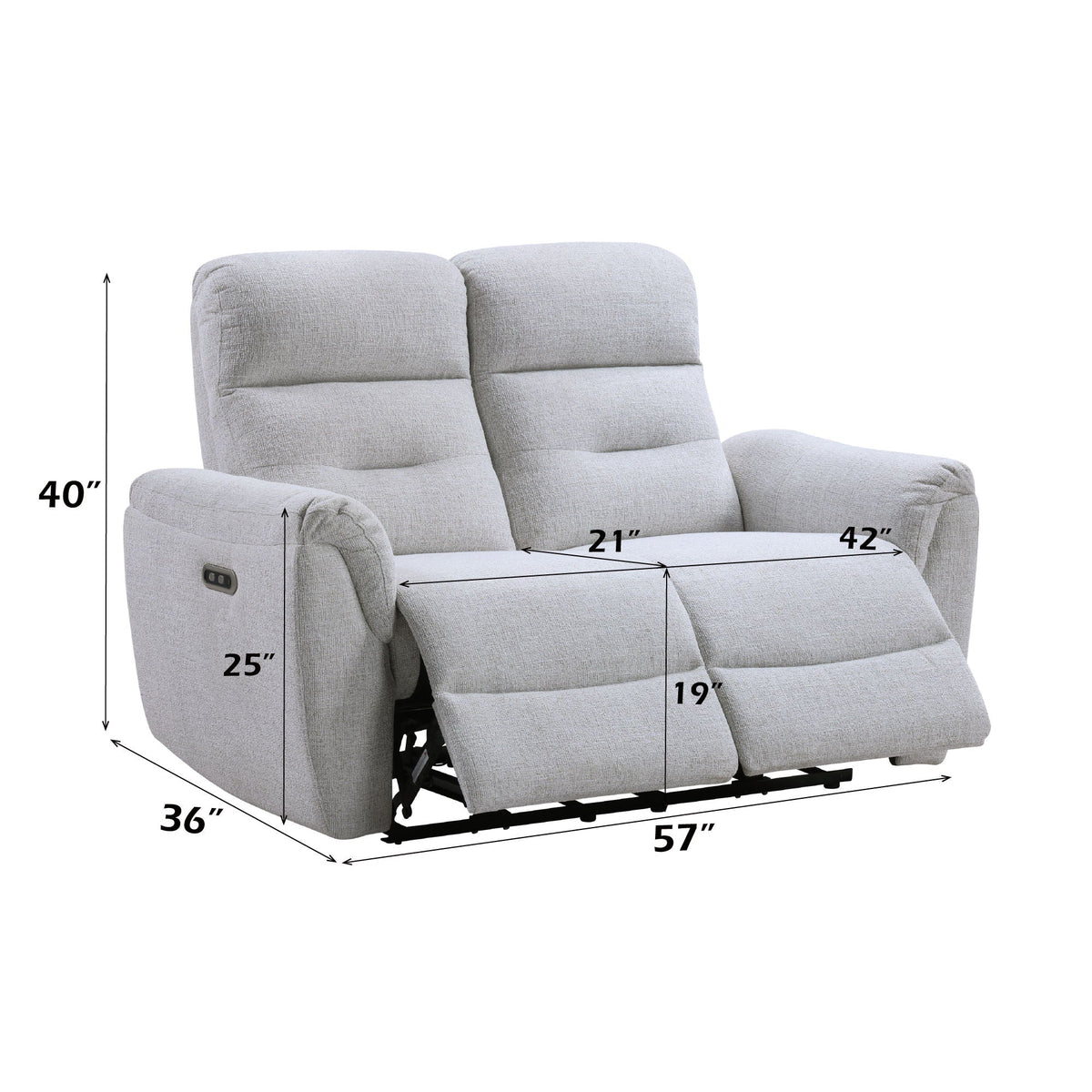 Power Motion Loveseat with USB Port - Gray Chenille