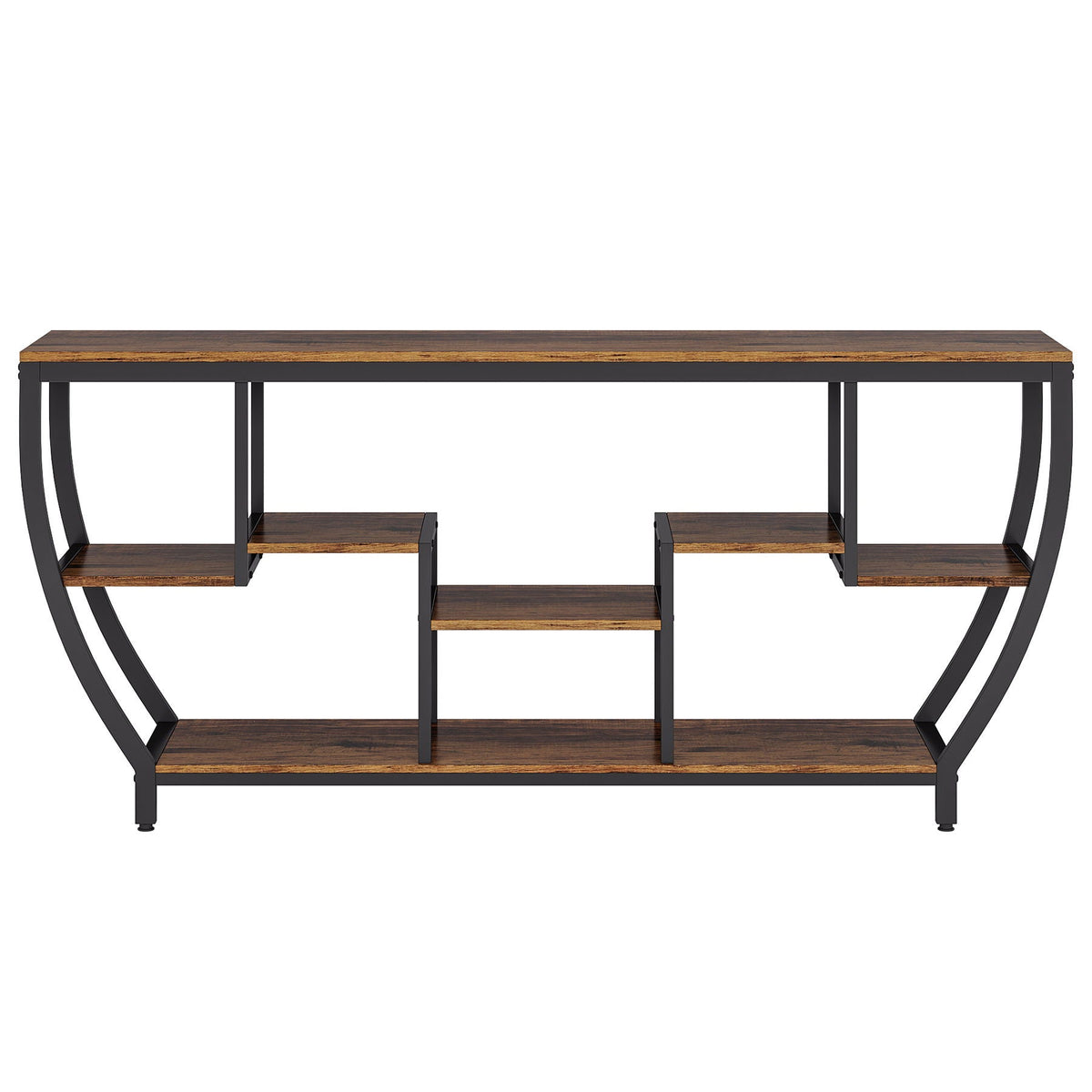Extra Long Entryway Console Sofa Table with 7 Tier Shelves - Brown / Black