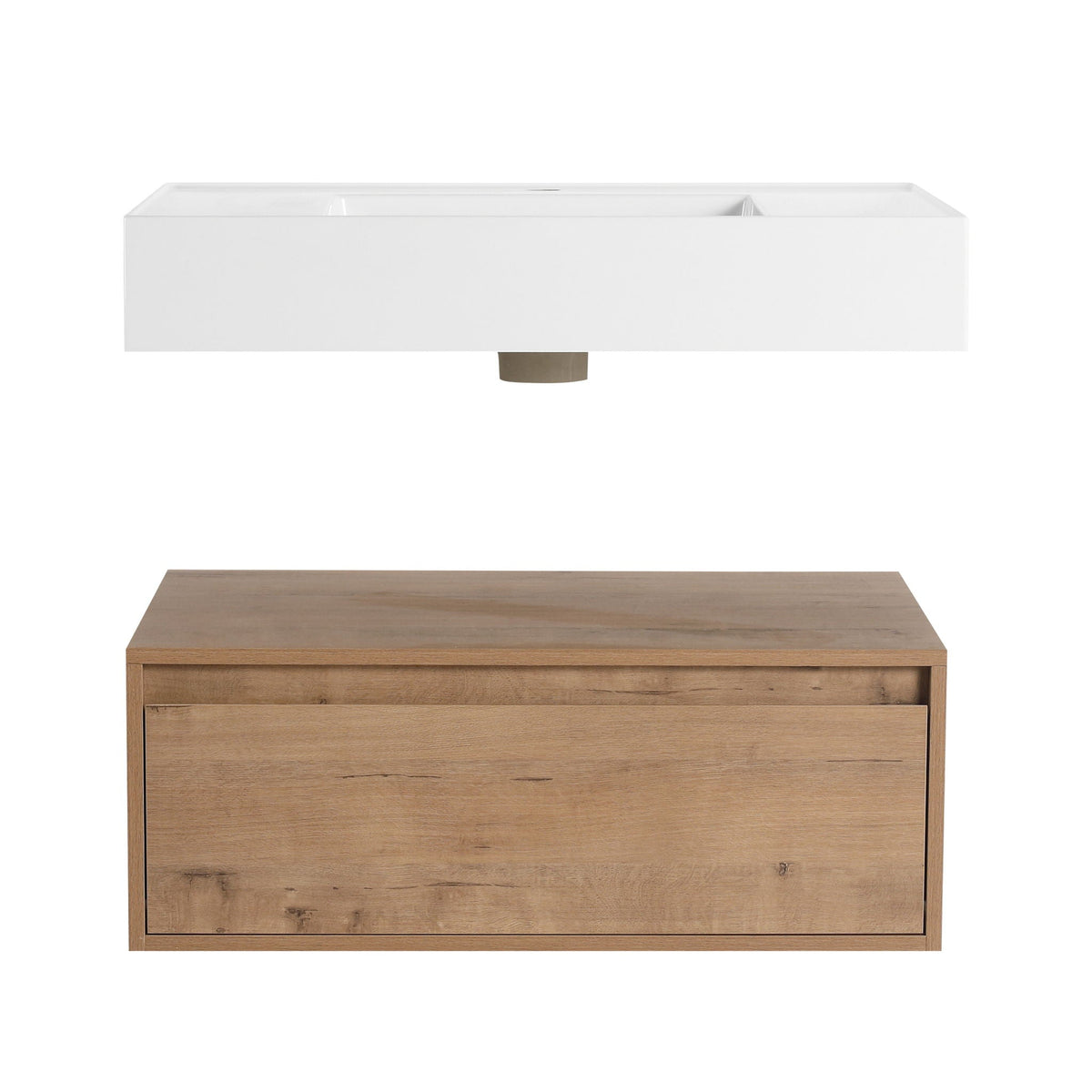 Wall Mounted Bathroom Vanity with Resin Sink and Soft Close Drawer - Imitative Oak