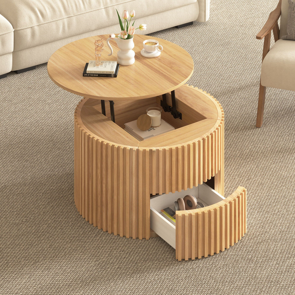 Round Lift Top Coffee Table with Hidden Storage - Multiple Colors
