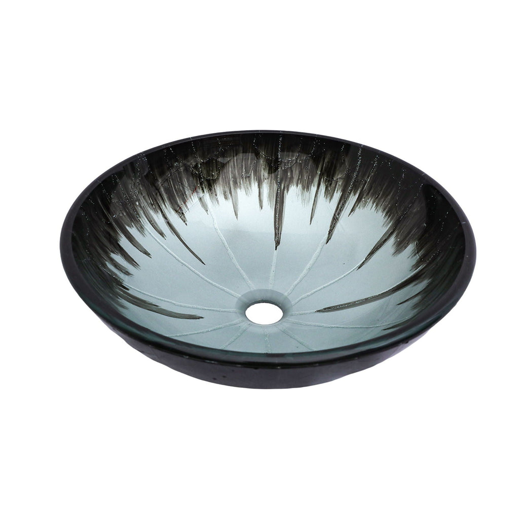 Gray Crackle Vessel Sink with Pop Up Drain – Tempered Glass Bathroom Basin