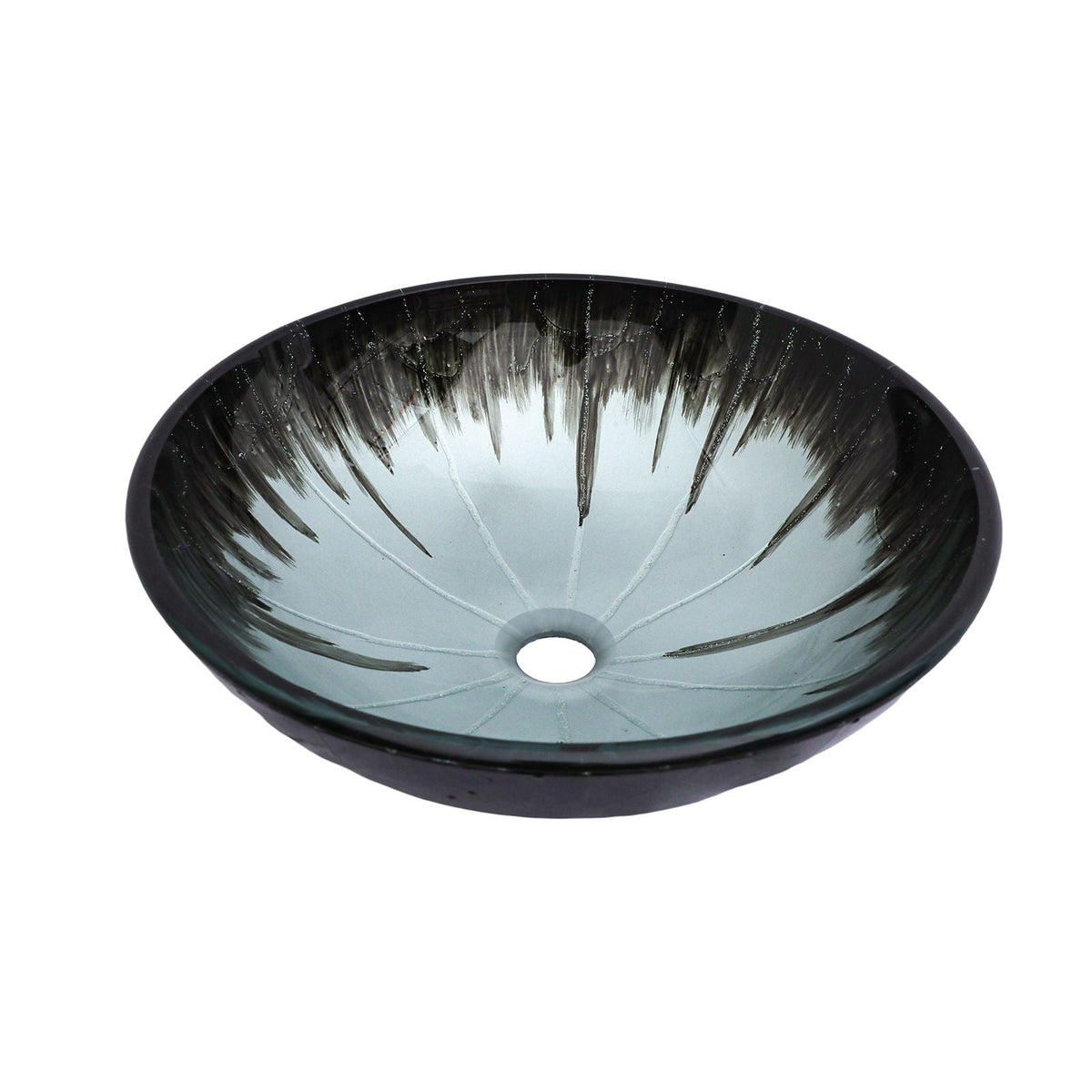 Gray Crackle Vessel Sink with Pop Up Drain – Tempered Glass Bathroom Basin