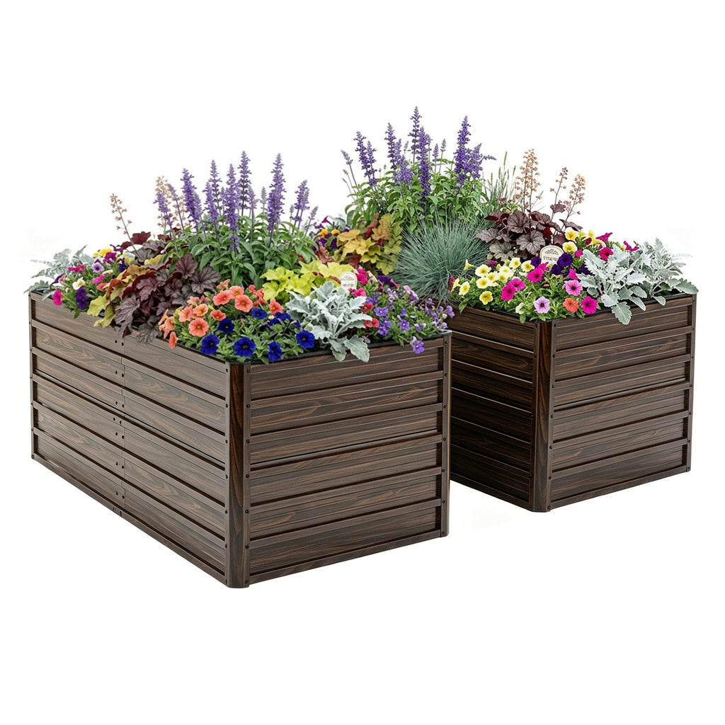 Metal Raised Garden Bed Kit 2-Pack with Open Drainage - Walnut