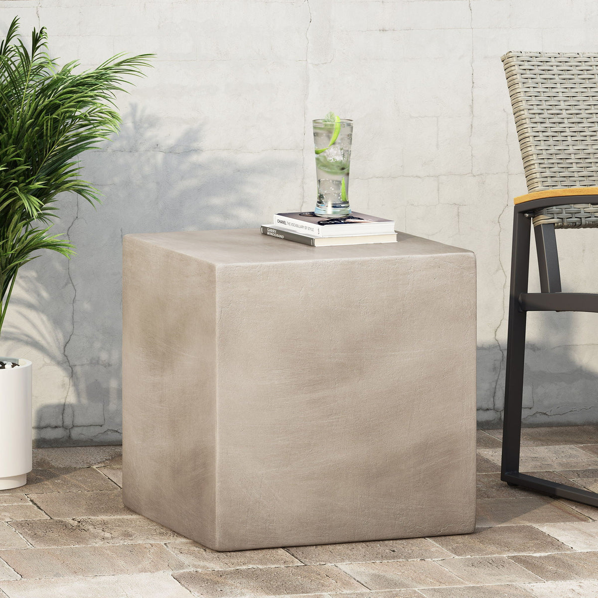 Square Lightweight Side Table with Travertine Finish - Gray or Beige
