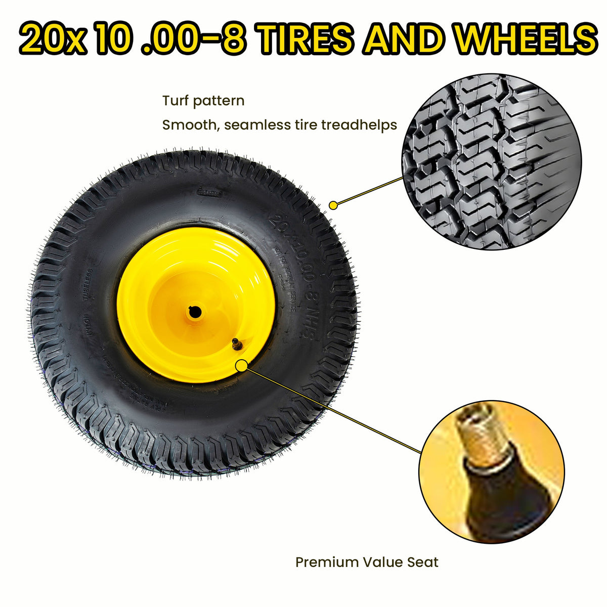 Heavy Duty Lawn Mower Tire and Wheel Assembly Set - 2 Pieces