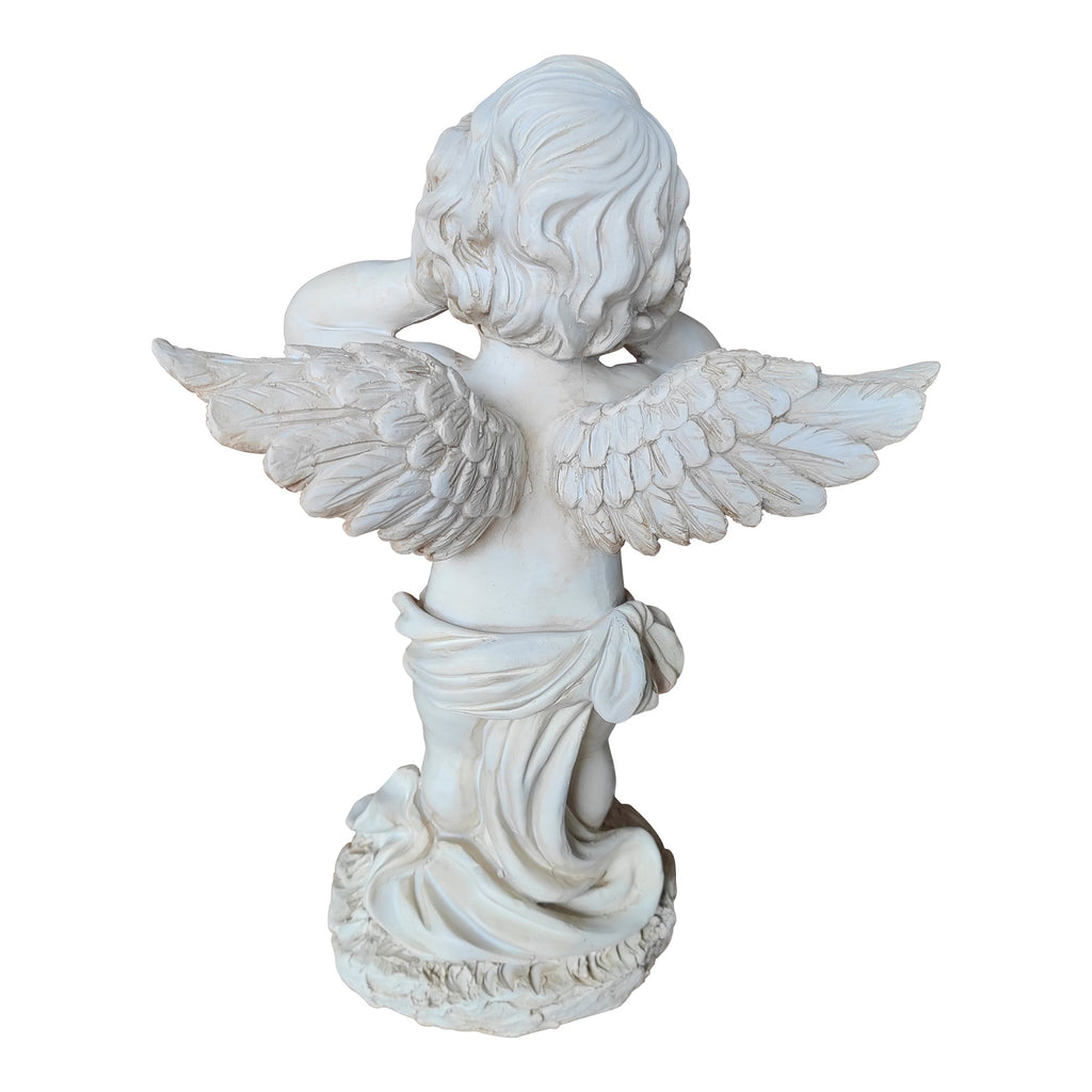 Winged Angel Resin Sculpture with Covering Ears - White