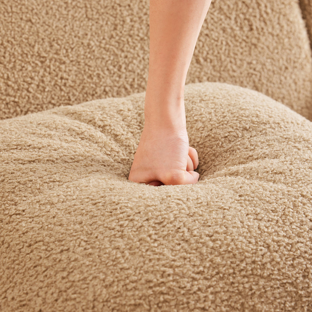 Camel Ottoman Teddy Fabric with Plush Comfort - Soft Camel