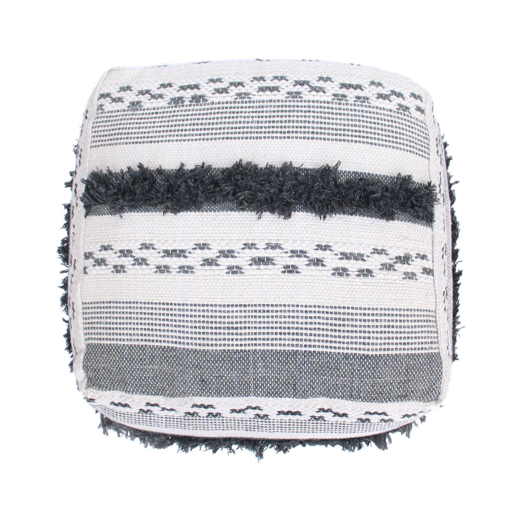 Ivory / Gray Large Faux Yarn Pouf with Polystyrene Bead Fill - Durable