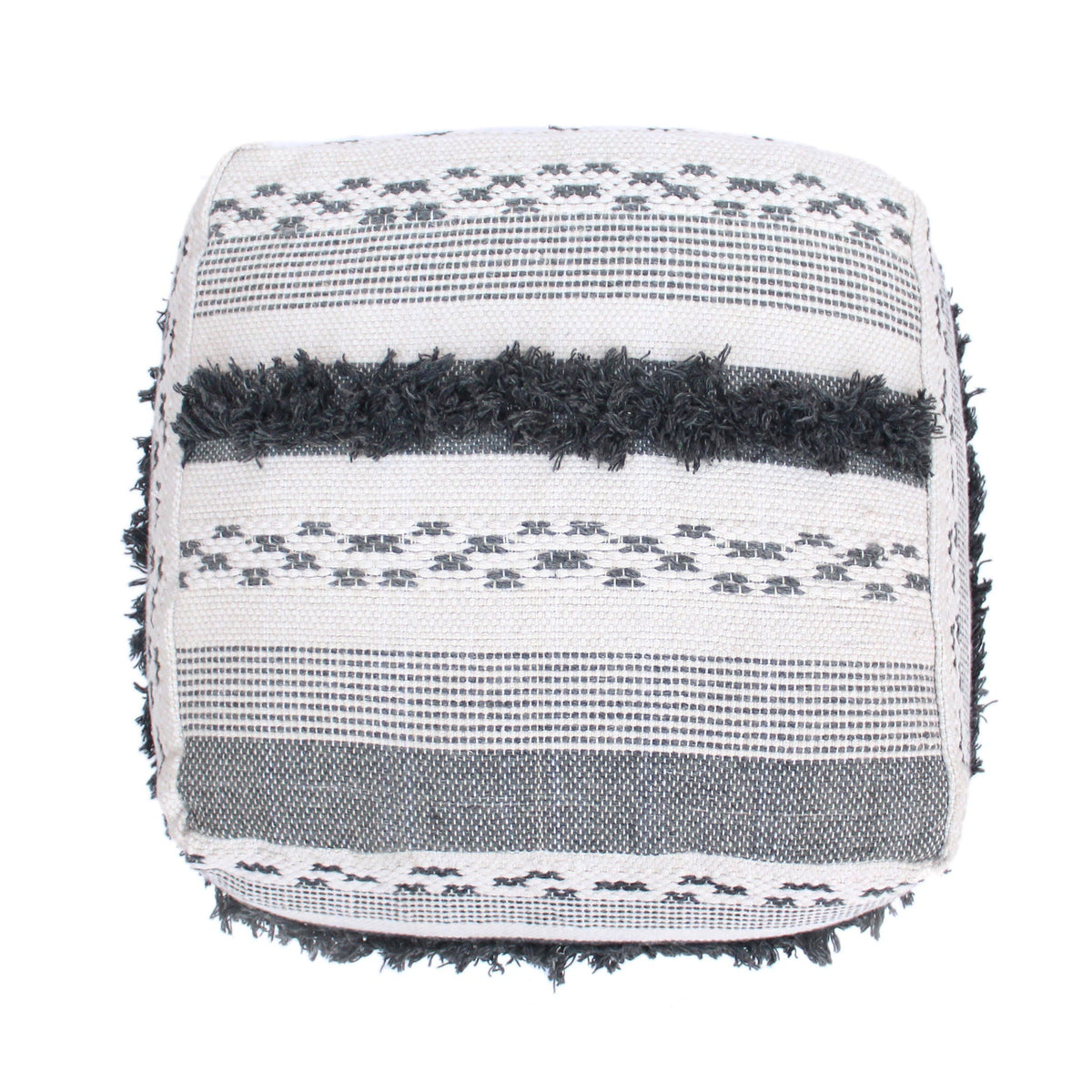Ivory / Gray Large Faux Yarn Pouf with Polystyrene Bead Fill - Durable