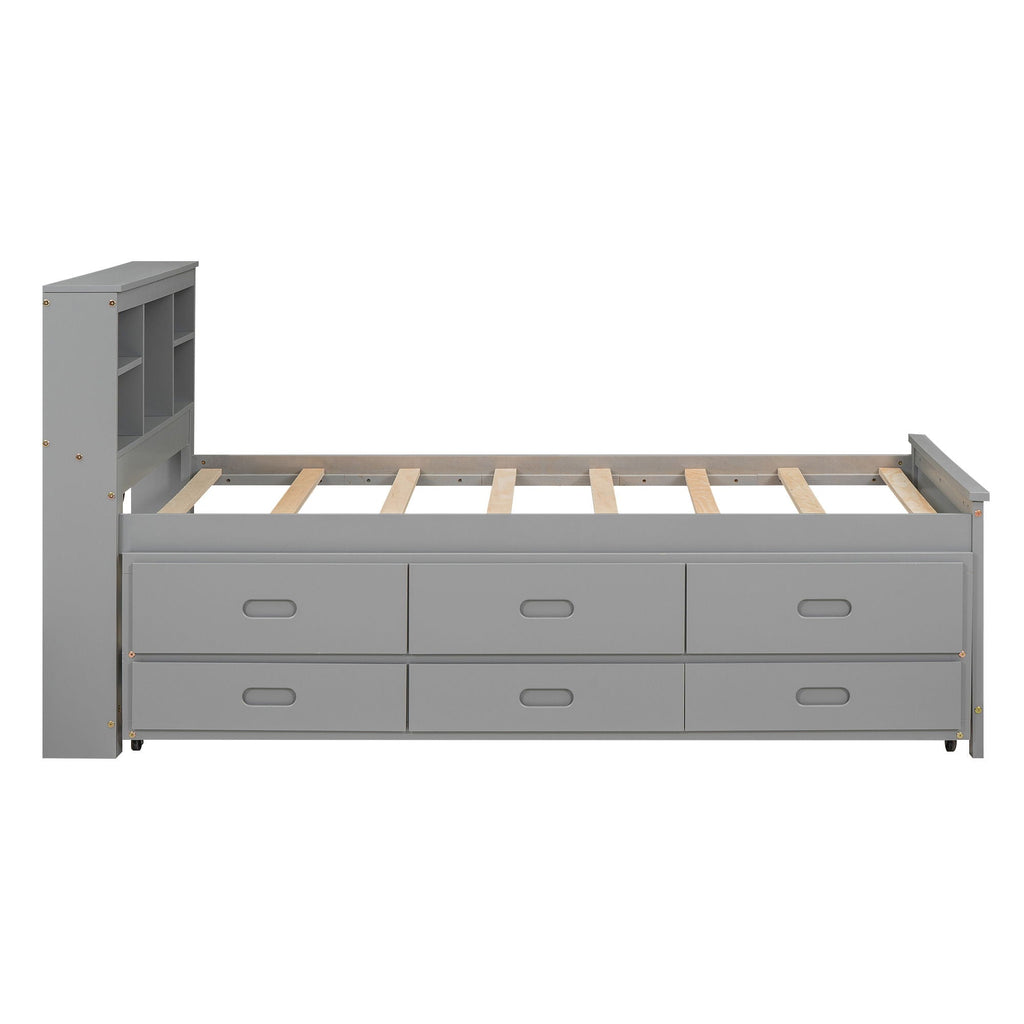Platform Bed with Storage Headboard, USB, Trundle & 3 Drawers - Twin or Full