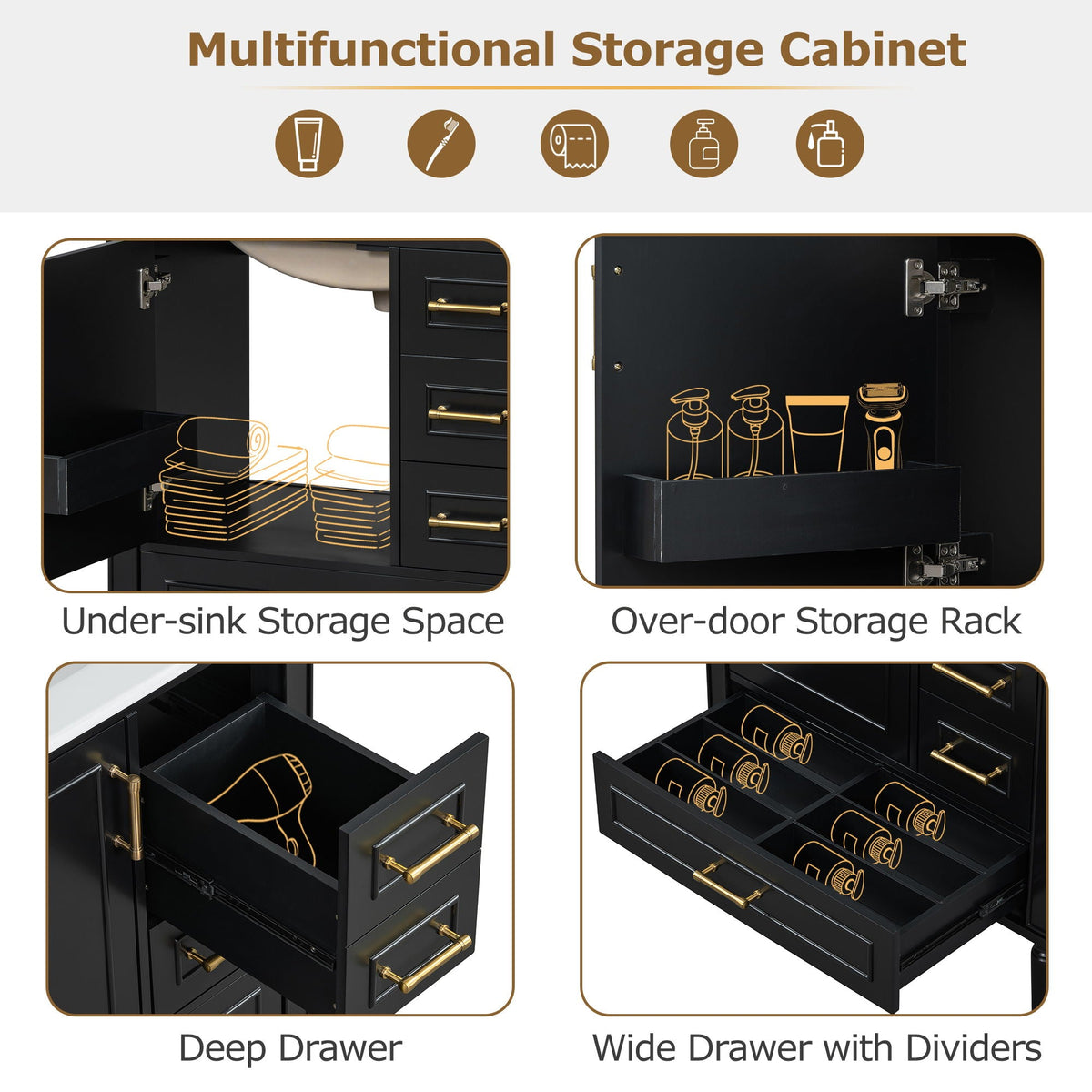 Traditional Bathroom Vanity Set with Soft Close Doors - Multiple Colors