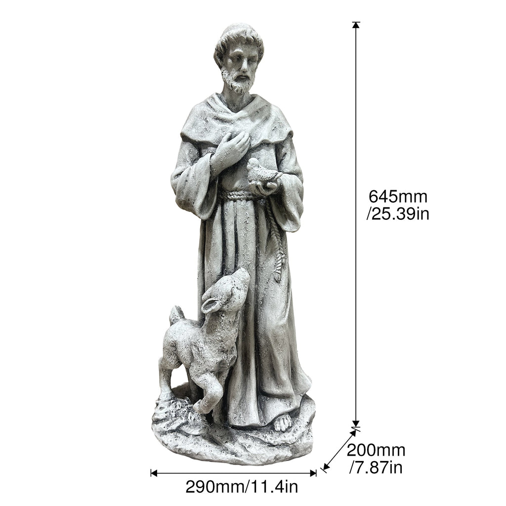Magnesium Oxide Saint Statue with Lamb - Weatherproof Religious Sculpture