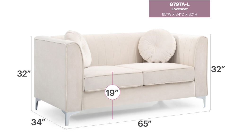 Glam Styled Micro Suede Loveseat with Channel Quilting - Multiple Colors