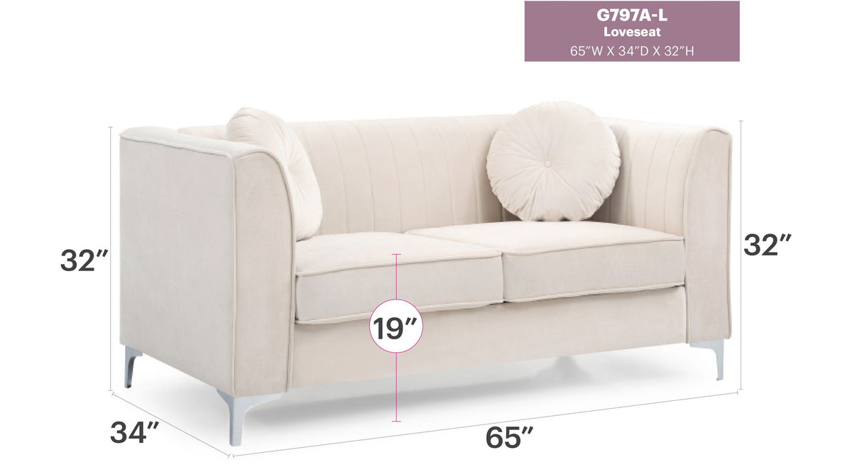 Glam Styled Micro Suede Loveseat with Channel Quilting - Multiple Colors