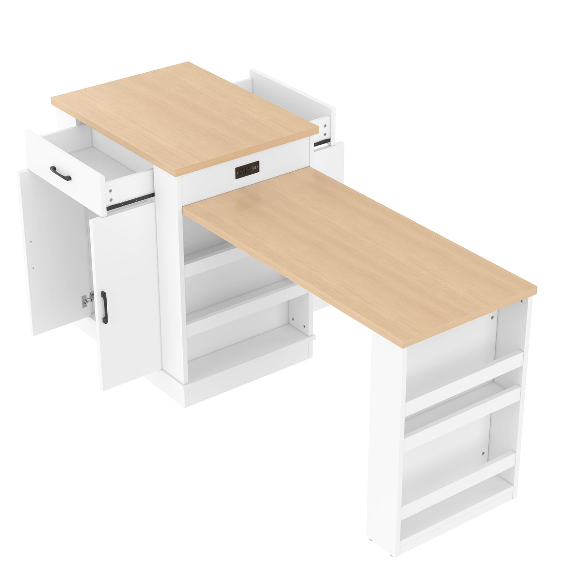 Extendable Island Console with Drawers and Cabinet - White or Black