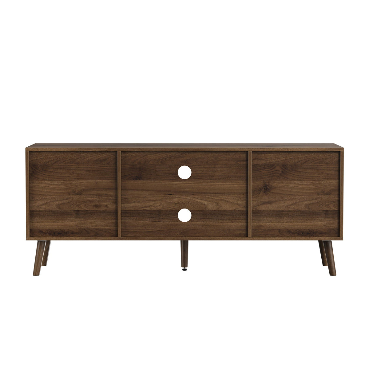 55" TV Cabinet with Vertical Groove Doors & Adjustable Shelves - Walnut