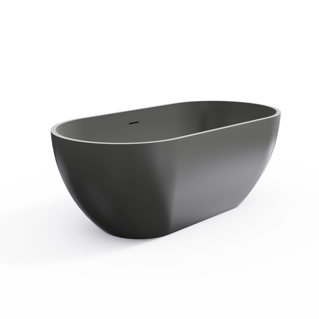 59 Inch Solid Surface Oval Freestanding Bathtub with Modern Oval Design - Dark Grey or Black
