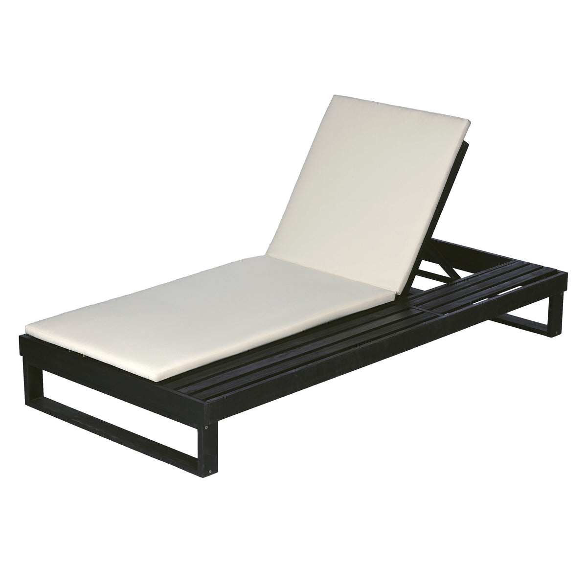 Black Acacia Wood Chaise Lounge with Cushions – Black