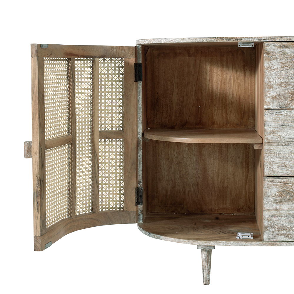 TV Console with Cane Doors and Ample Storage - Multicolor