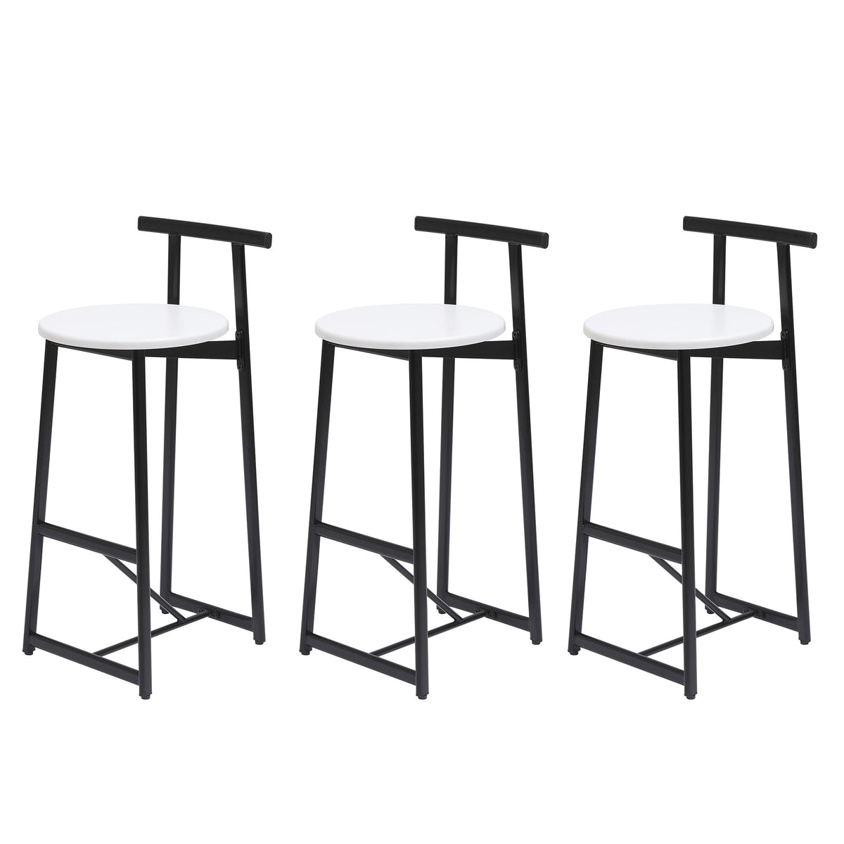 Modern Bar Stools with Backrest for Kitchen – Set of 3 – White or Black