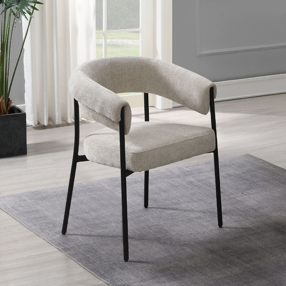 Jirina - Chenille Arm Chair (Set of 2) - Beige & Black