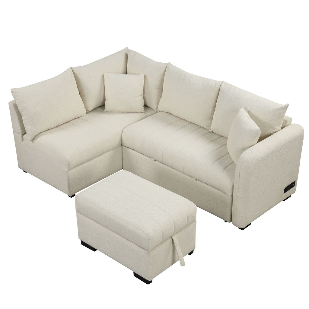 L-Shaped Sleeper Sectional with Pull-Out Bed and Storage Ottoman - Gray or Beige