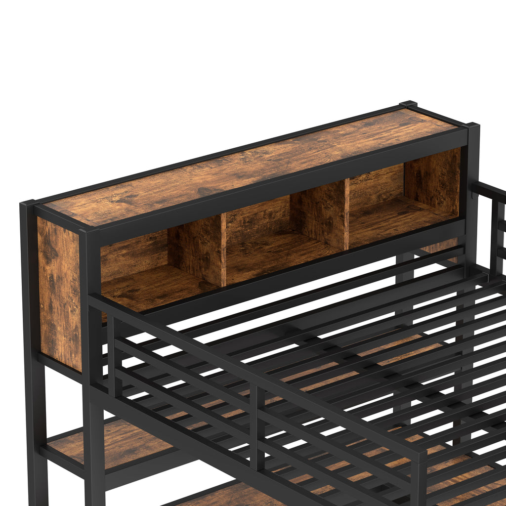 Metal Loft Bed with L-Shaped Desk and Wardrobe - Queen Size