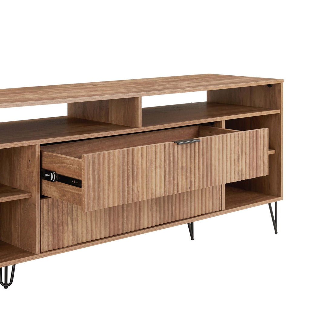 Fluted TV Stand with Storage and Metal Legs - Multiple Colors