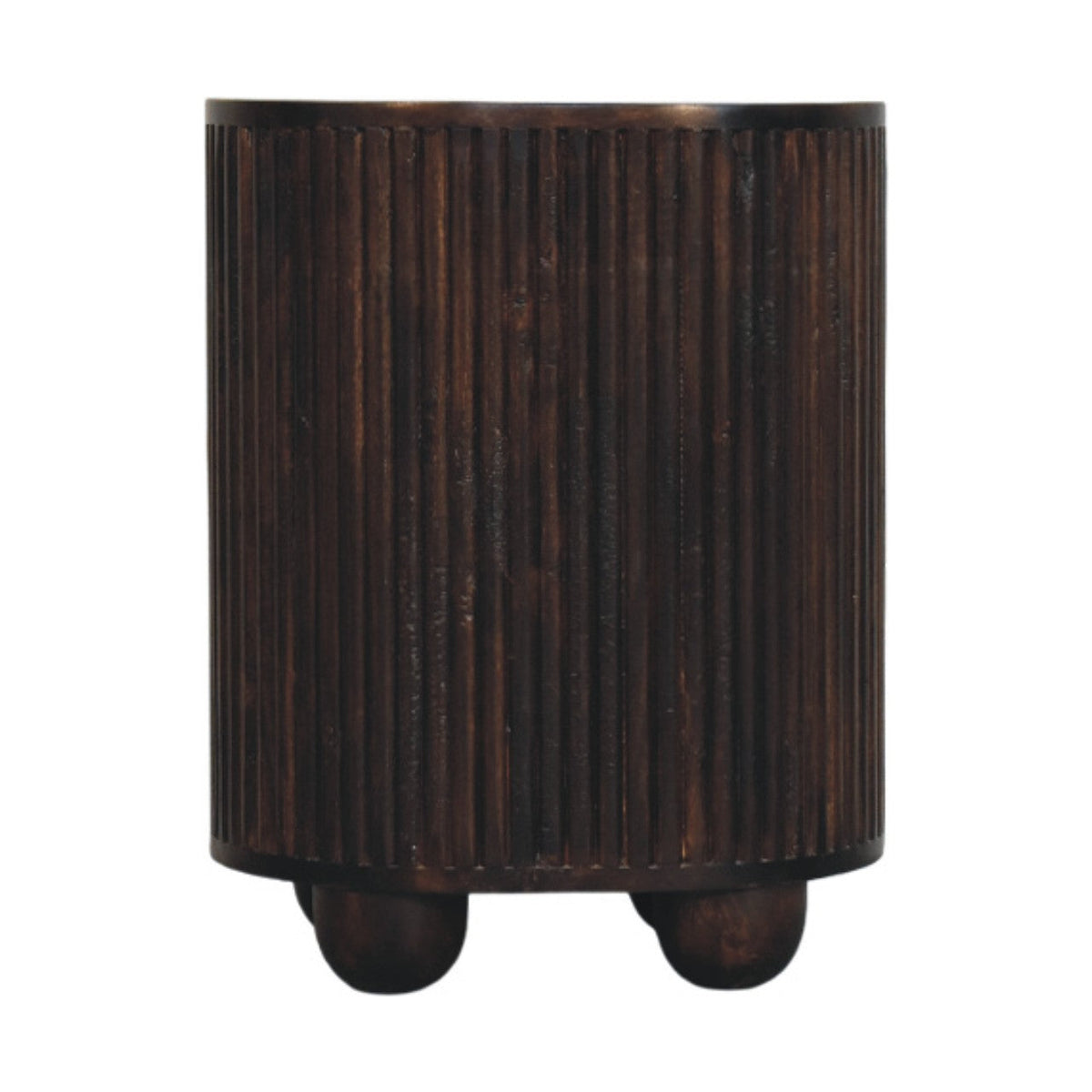 Solid Wood Curved Fluted 3-Drawer Drum Chest with Velvet Mocha Finish