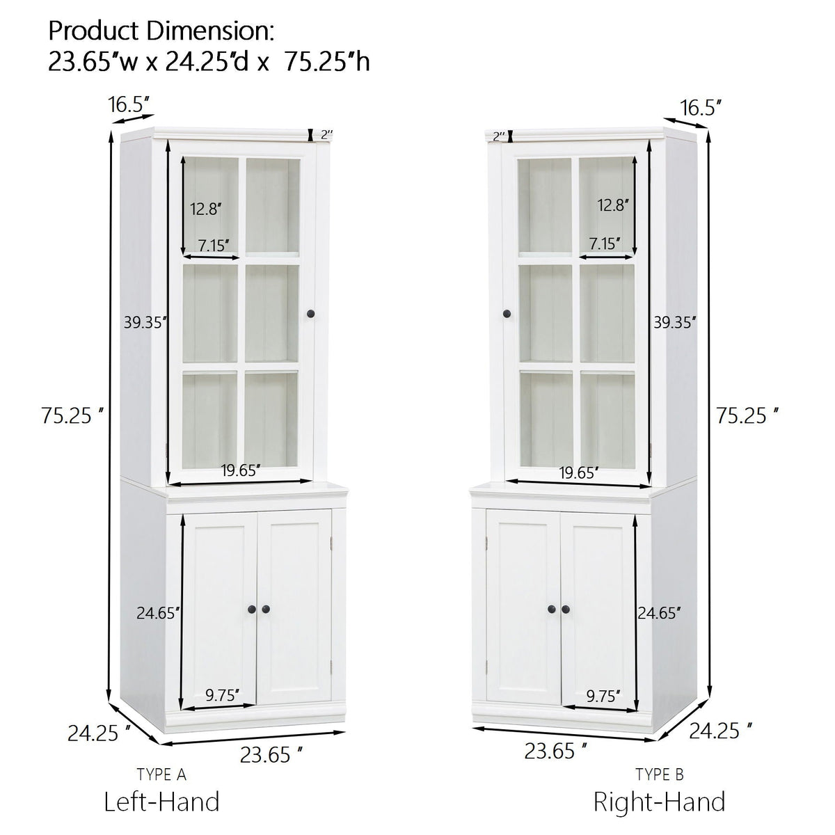 Retro Style Hutch Cabinet with Glass Door - White