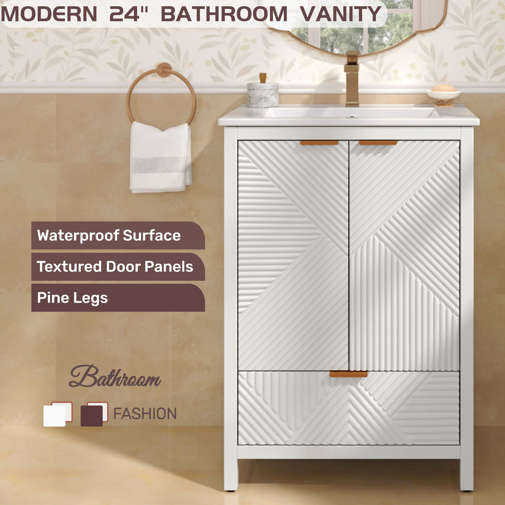 Modern Bathroom Vanity with Sink Combo – Compact Storage - Dark Brown or White