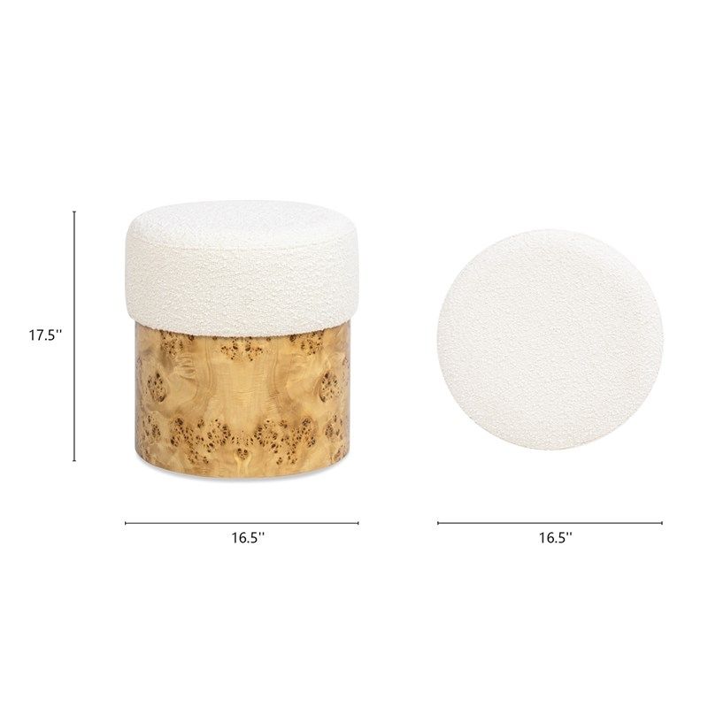 Round Upholstered Ottoman with Boucle Texture - White