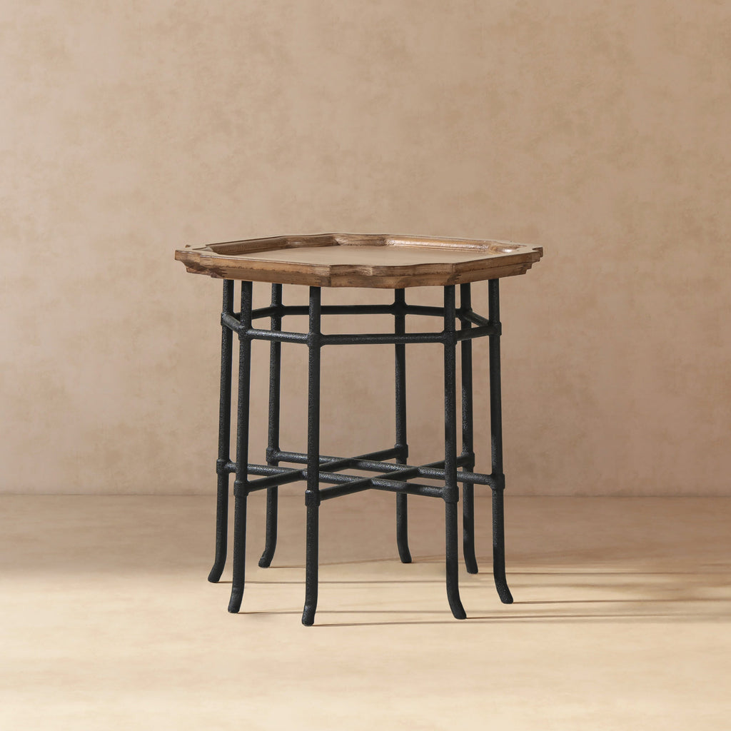 Foundry 24" Square Reclaimed Pine Wood & Iron Side Table with Tray Top - Antique