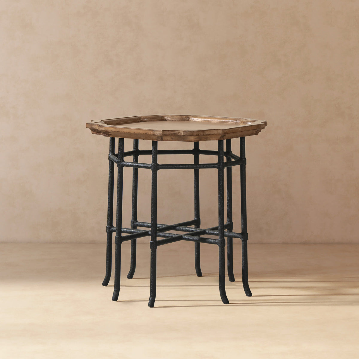 Foundry 24" Square Reclaimed Pine Wood & Iron Side Table with Tray Top - Antique