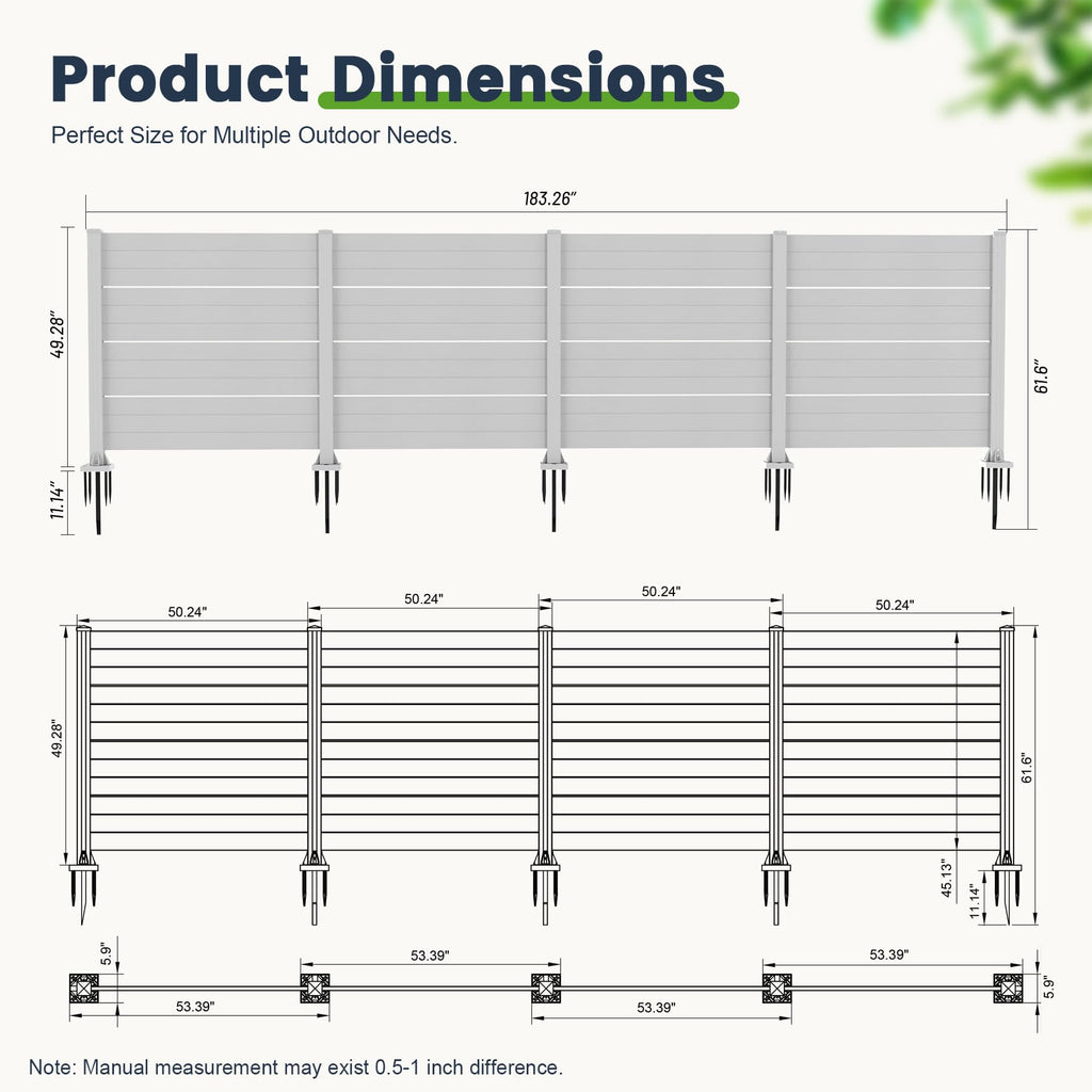 Outdoor Privacy Screen with Aluminum Posts - White, 50" W x 49" H