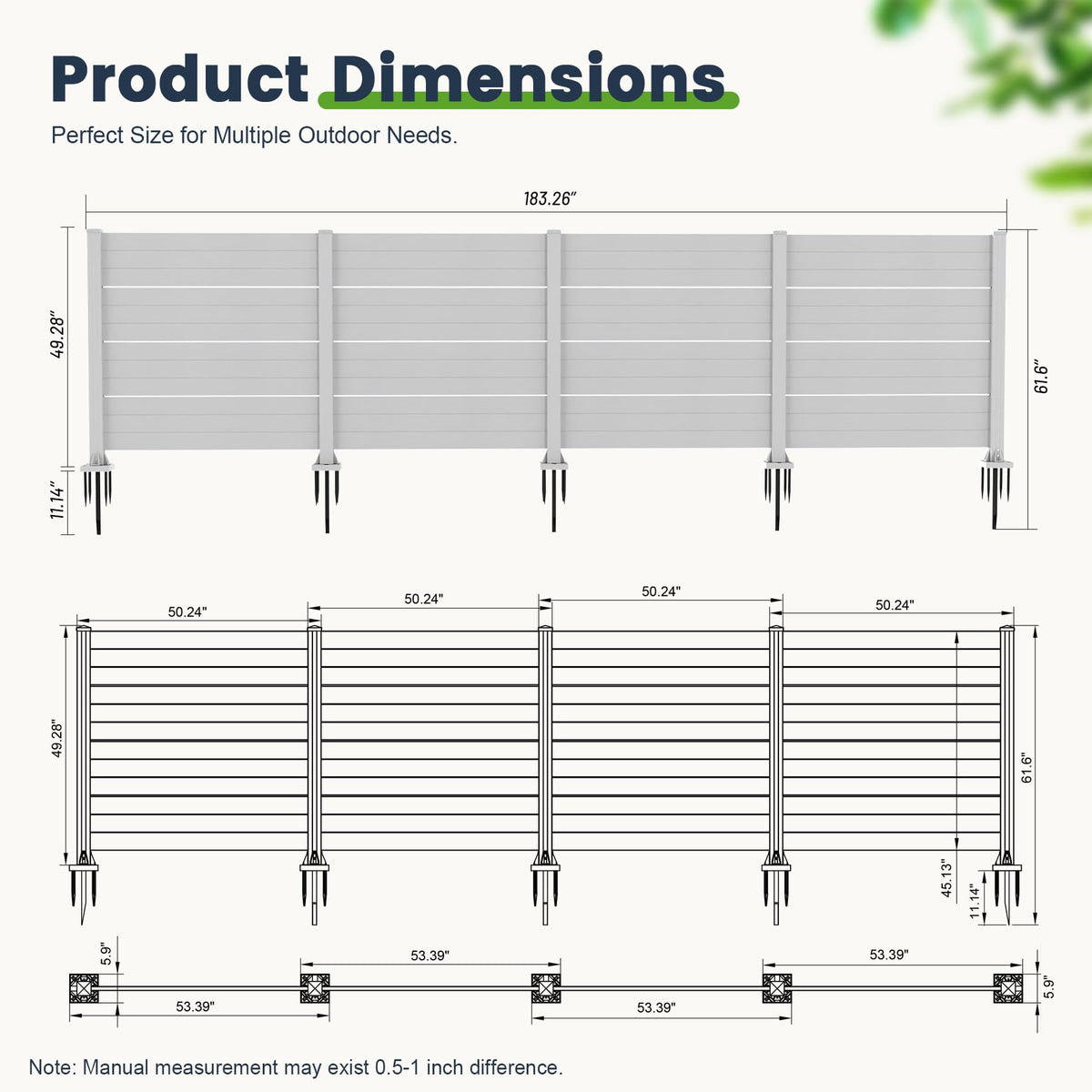 Outdoor Privacy Screen with Aluminum Posts - White, 50" W x 49" H