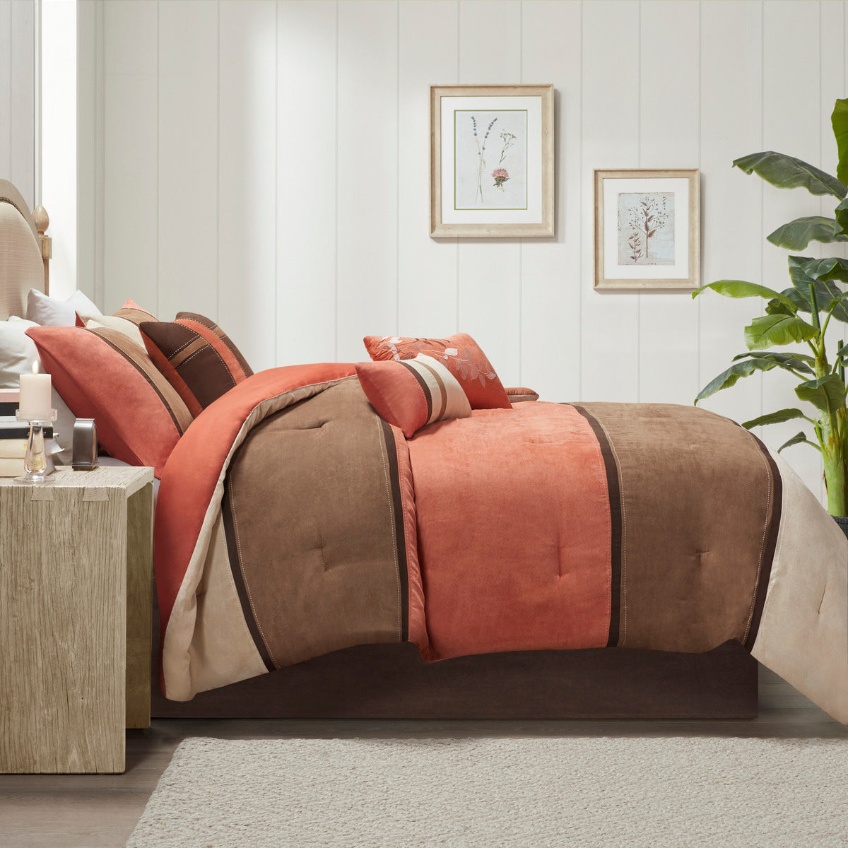 Faux Suede Queen Comforter Set with Hypoallergenic Fill - Coral