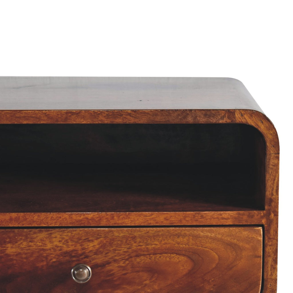 Large Floating Bedside Nightstand with Drawer and Open Shelf - Chestnut