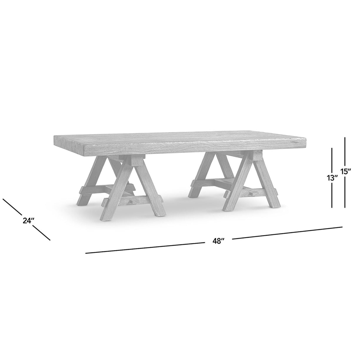 Trestle Coffee Table with Solid Reclaimed Elm Construction - Dark or Light Brown