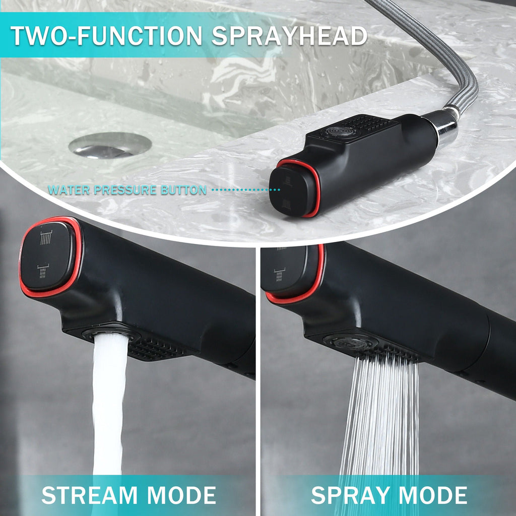 Tall Pull Down Vessel Faucet with Dual Spray Modes - Gold or Black